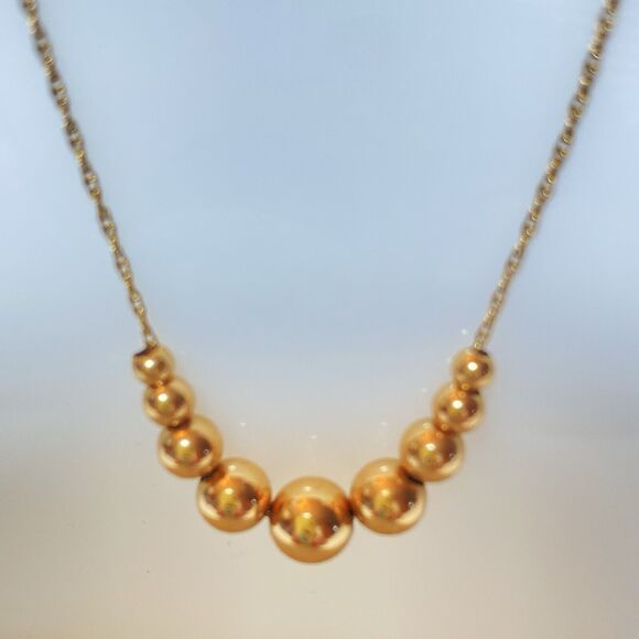 14K Yellow Gold Add A Bead Chain Necklace 9 Graduated Beads 18" Long Fine 3 Gm - Picture 4 of 6